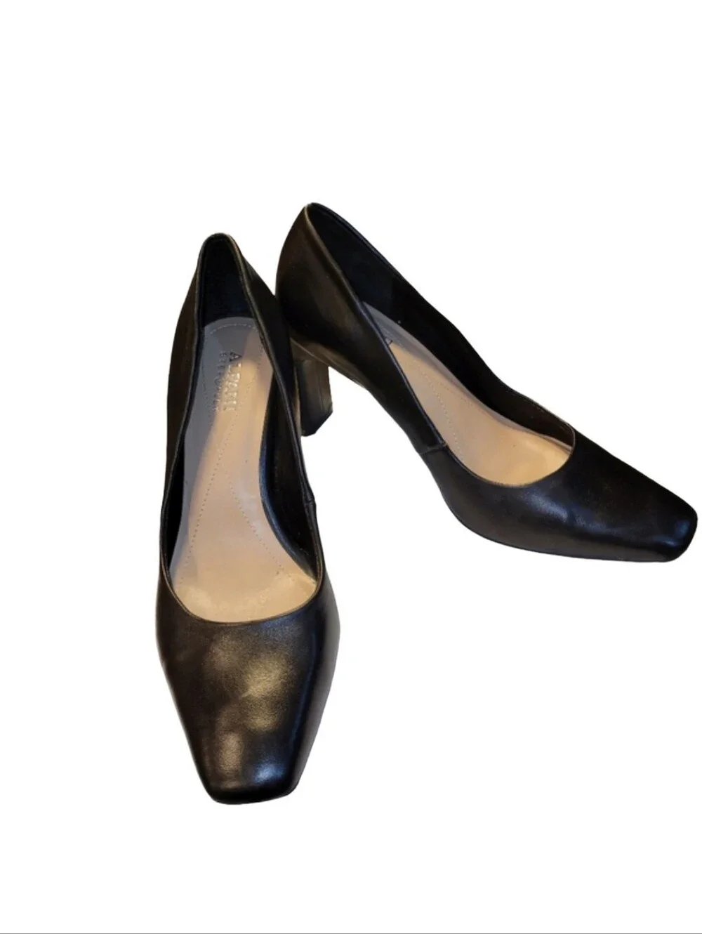 Alfani Tarah Black Leather Square Toe Pumps Step N Flex Comfort Size 8.5